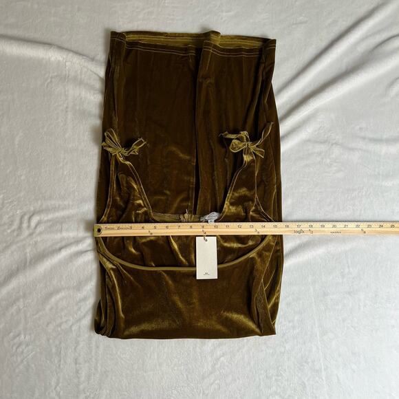 Women's Velvet Y2K Babydoll Midi Dress Size M Green Forest Fairycore Goblin NWTS - Picture 7 of 8